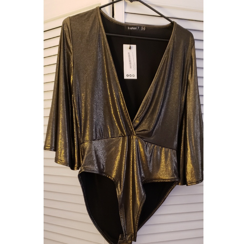 •BOOHOO-SIZE US10-METALLIC GOLD bodysuit